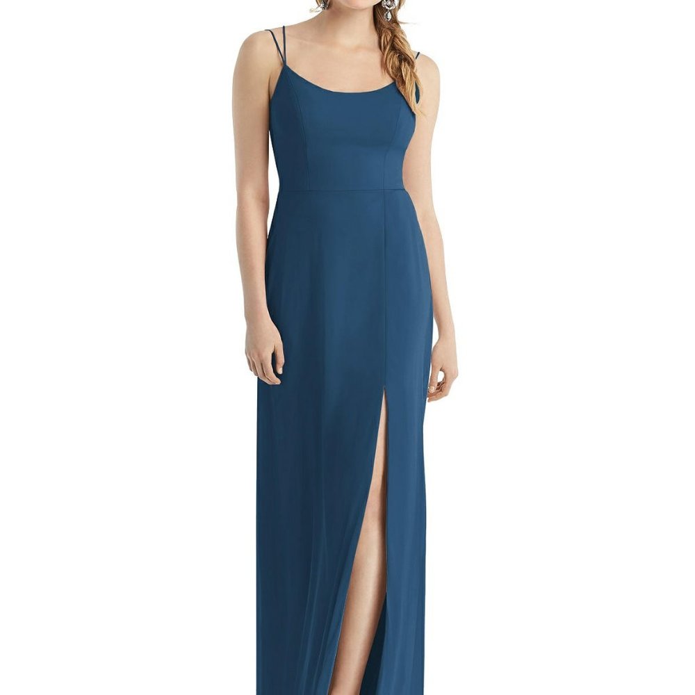After Six 1520....Cowl-Back Double Strap Maxi Dress...Dusk Blue...Sz 14
